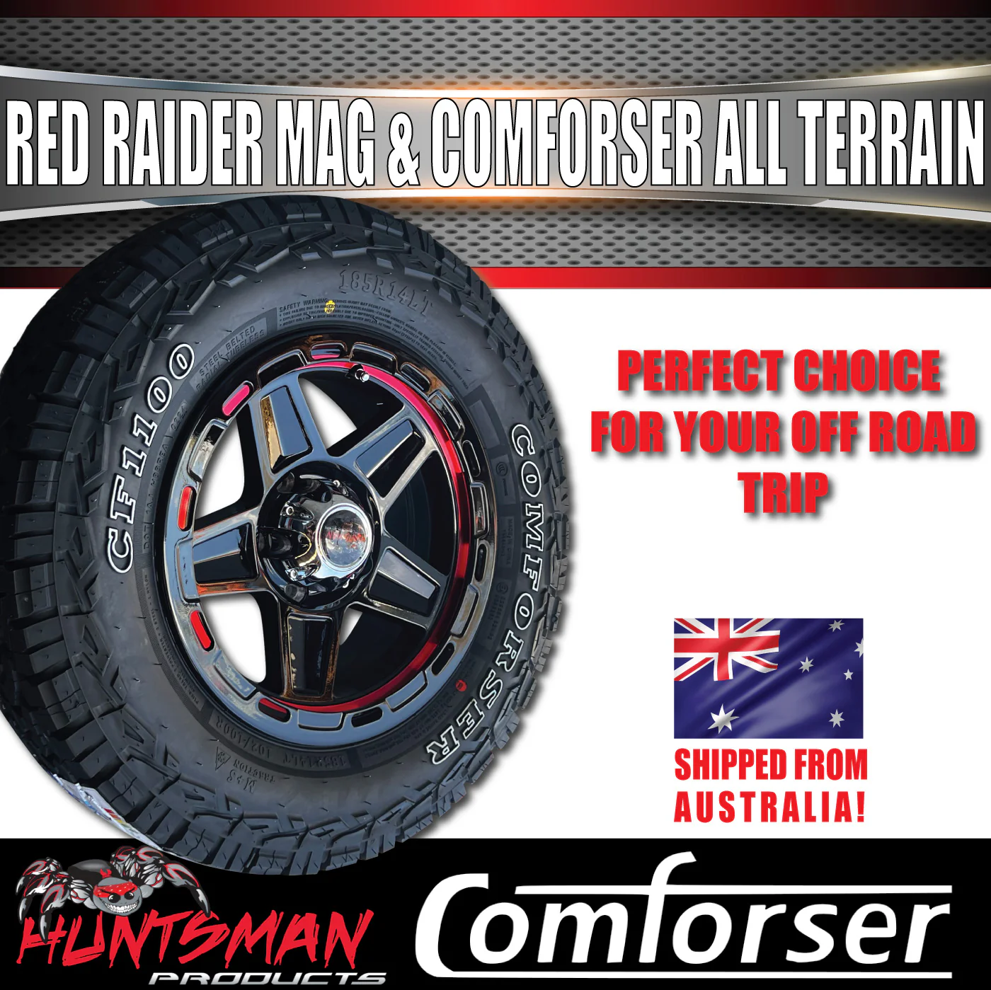 14" & 185R14 LT CF1100 Ford Stud Red Band Raider Trailer Caravan Mag Rim & All Terrain Tyre - Image 2