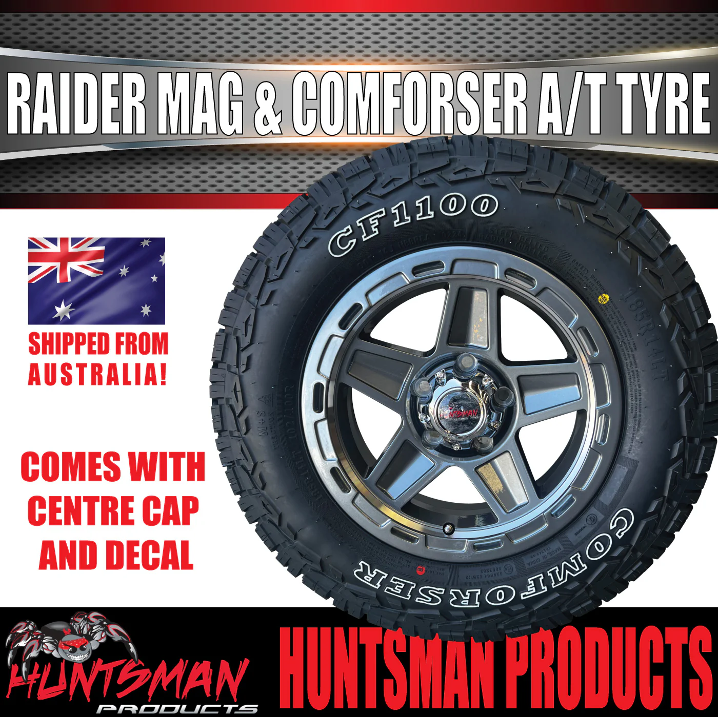14" & 185R14 LT CF1100 Ford Stud Gunmetal Raider Trailer Caravan Mag Rim & All Terrain Tyre - Image 4