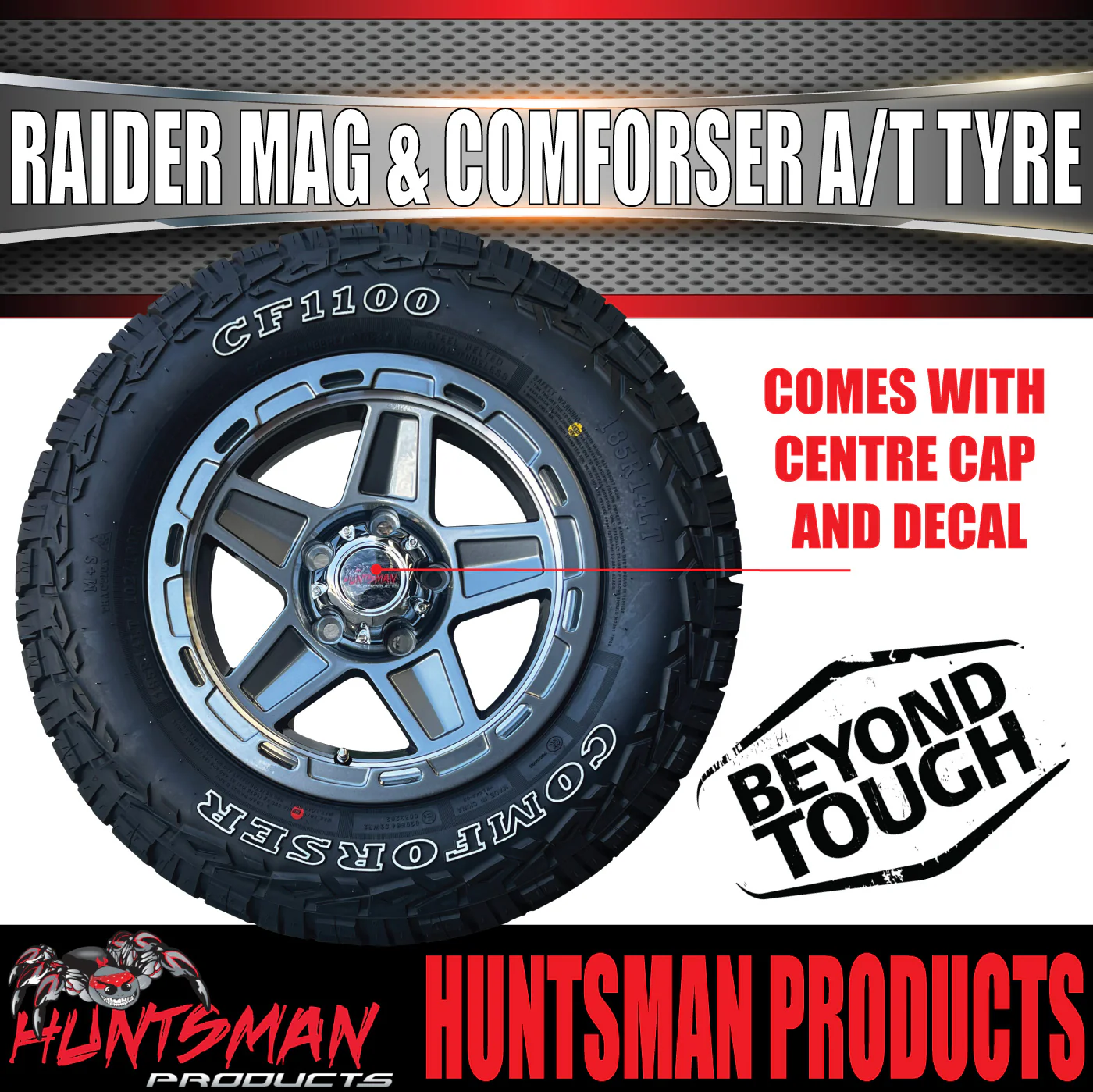 14" & 185R14 LT CF1100 Ford Stud Gunmetal Raider Trailer Caravan Mag Rim & All Terrain Tyre - Image 6