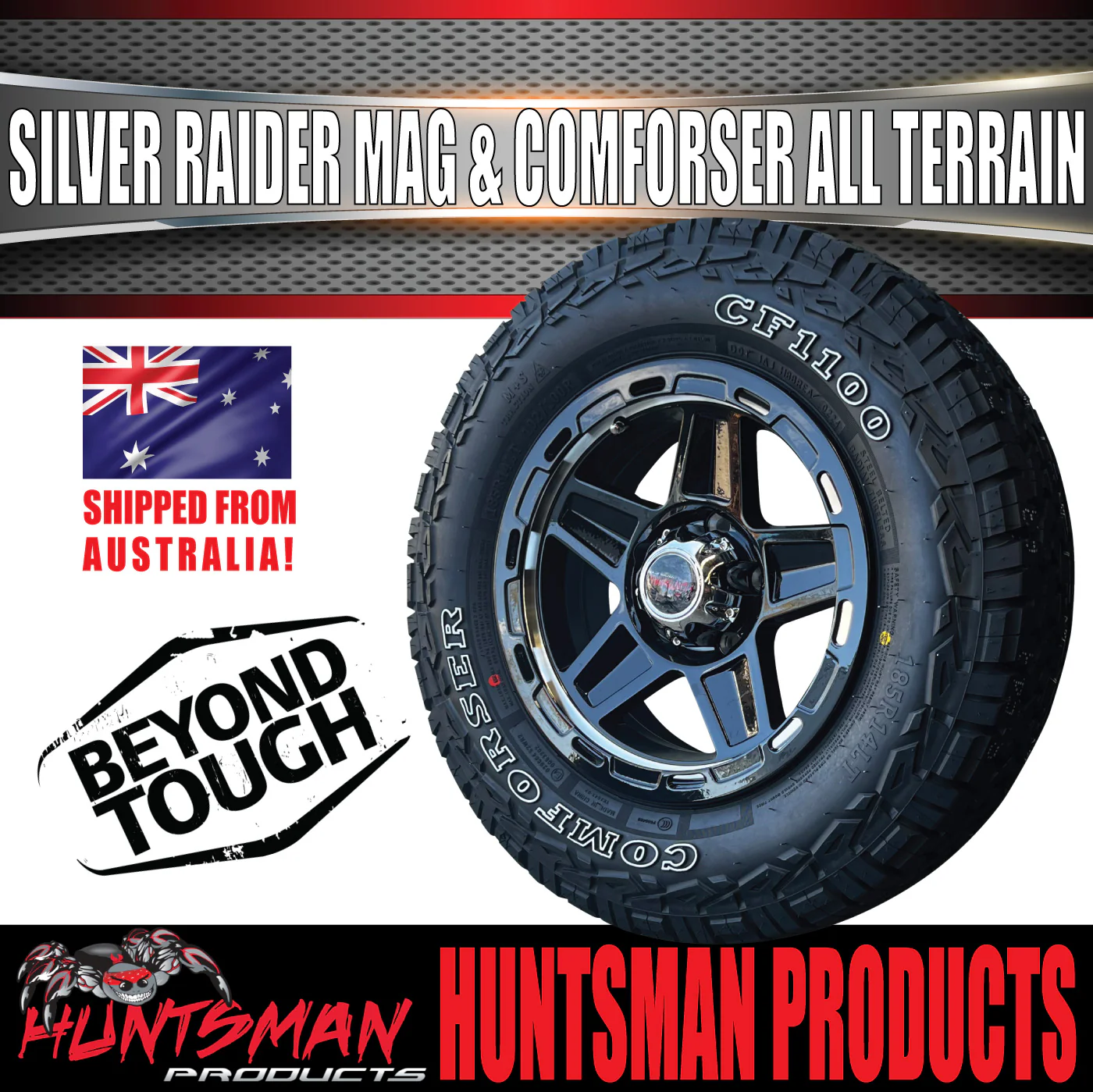 14" & 185R14 LT CF1100 Ford Stud Silver Band Raider Trailer Caravan Mag Rim & All Terrain Tyre - Image 4