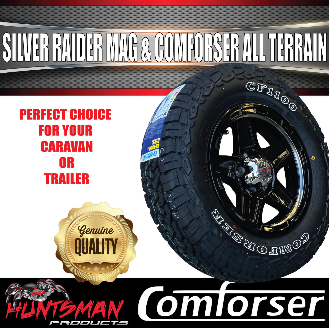 14" & 185R14 LT CF1100 Ford Stud Silver Band Raider Trailer Caravan Mag Rim & All Terrain Tyre - Image 8