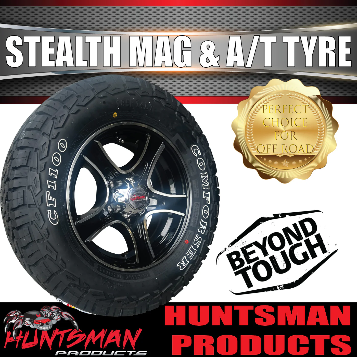 14" & 185R14 LT CF1100 Ford Stud Stealth Trailer Caravan Mag Wheel Rim & All Terrain Tyre - Image 3