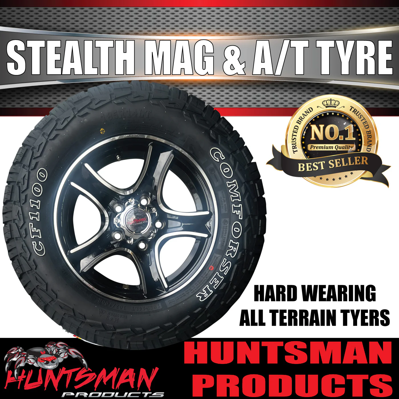 14" & 185R14 LT CF1100 Ford Stud Stealth Trailer Caravan Mag Wheel Rim & All Terrain Tyre - Image 8