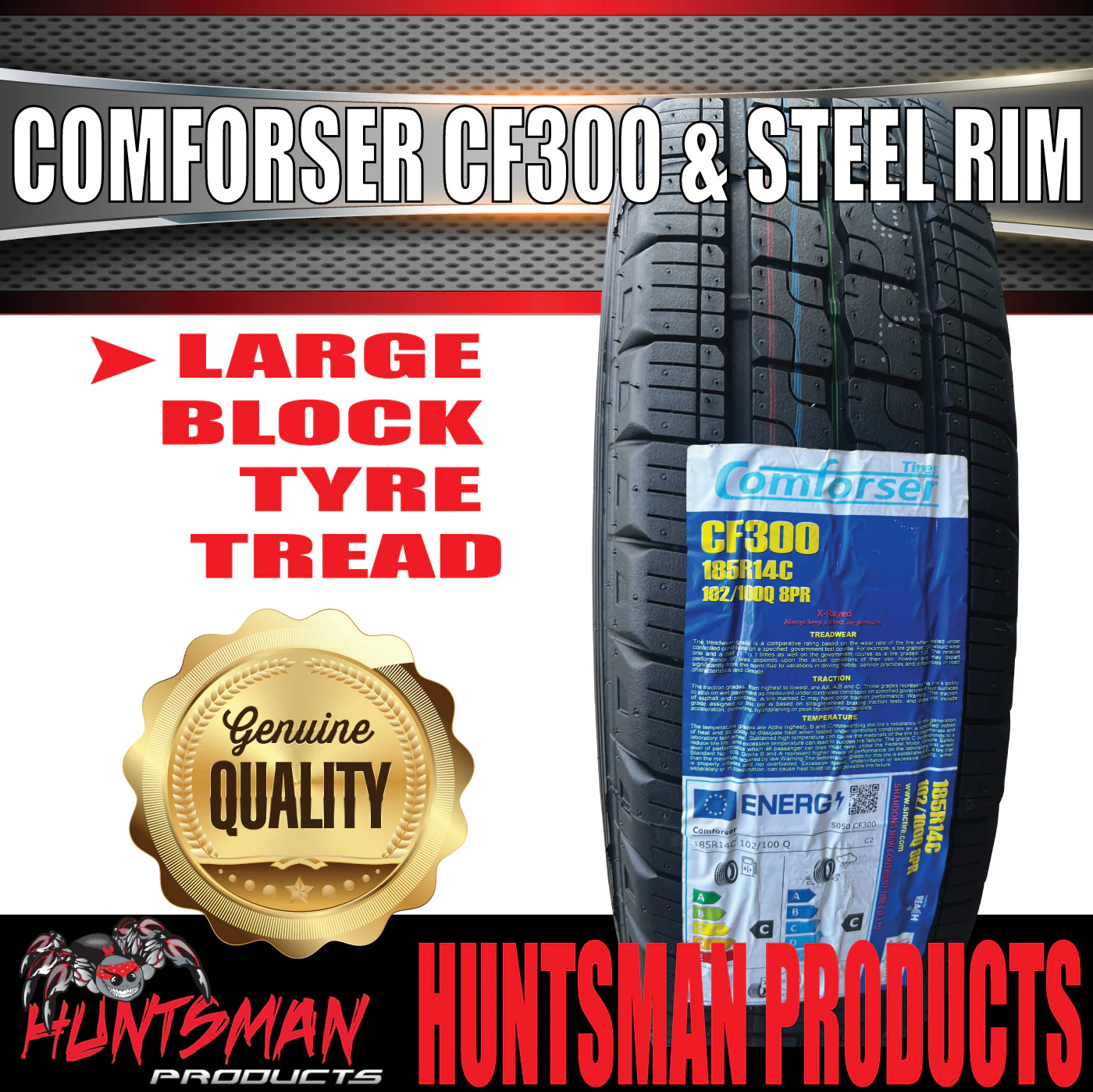 14x6 & 185R14C LT Caravan Trailer 6 Stud L/C Black Sunraysia Wheel Rim & Comforser CF300 Tyre 185 14 - Image 6
