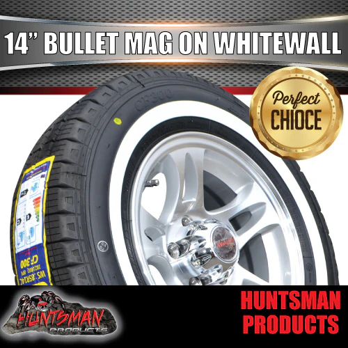 14" Bullet Caravan Trailer Mag Wheel & 185R14C Whitewall Tyre Suits Ford. 185 14 - Image 4