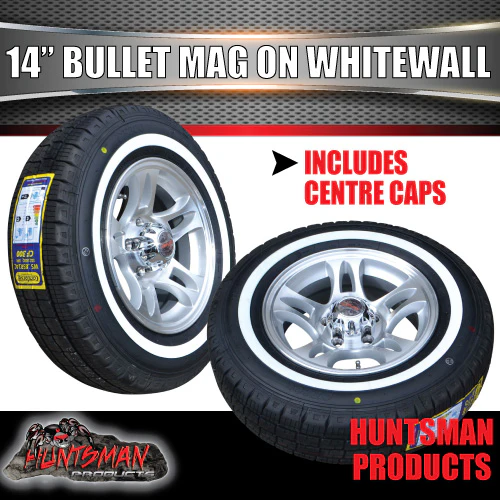 14" Bullet Caravan Trailer Mag Wheel & 195R14C Whitewall Tyre Suits Ford. 195 14 - Image 3