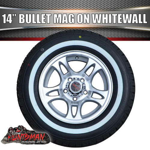 14" Ford Pattern Caravan Trailer Bullet Mag Wheel & 205/75R14C Whitewall Tyre. 205 75 14 - Image 2