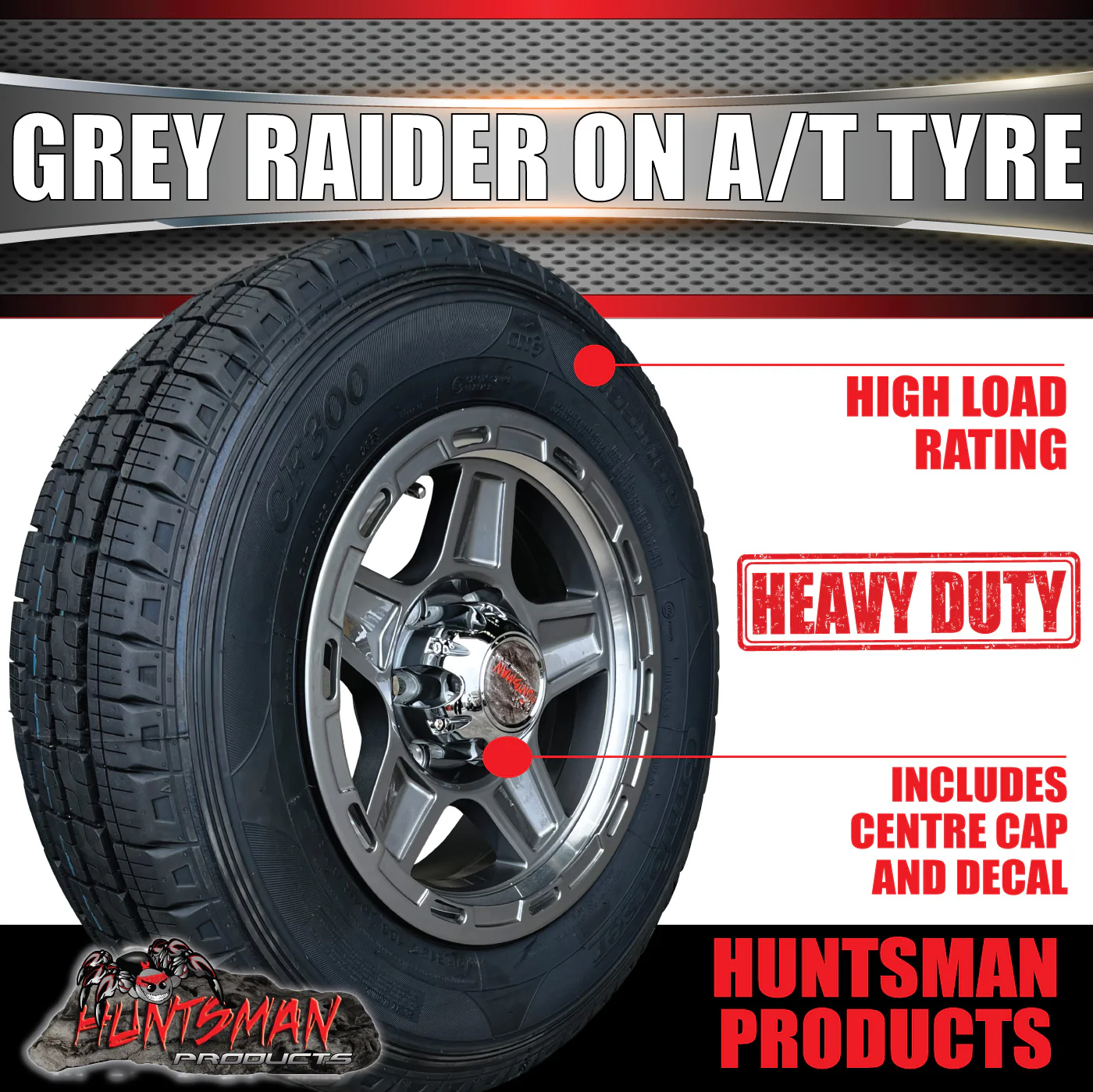 14"  Ford Pattern Caravan Boat Trailer Gunmetal Raider Mag Wheel & 185R14C Tyre - Image 3