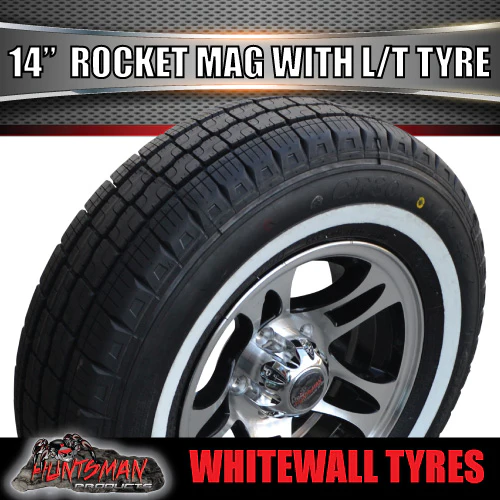 14" Trailer Caravan Ford Pattern Rocket Alloy & 195R14C Whitewall Tyre. 195 14 - Image 4