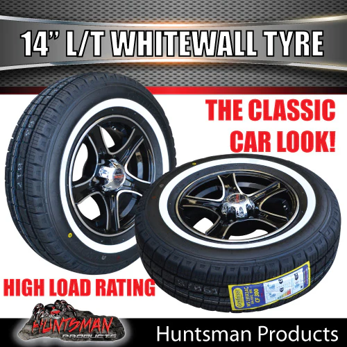 14" Trailer Caravan Ford pattern Stealth Alloy & 195R14C Whitewall Tyre. 195 14 - Image 3