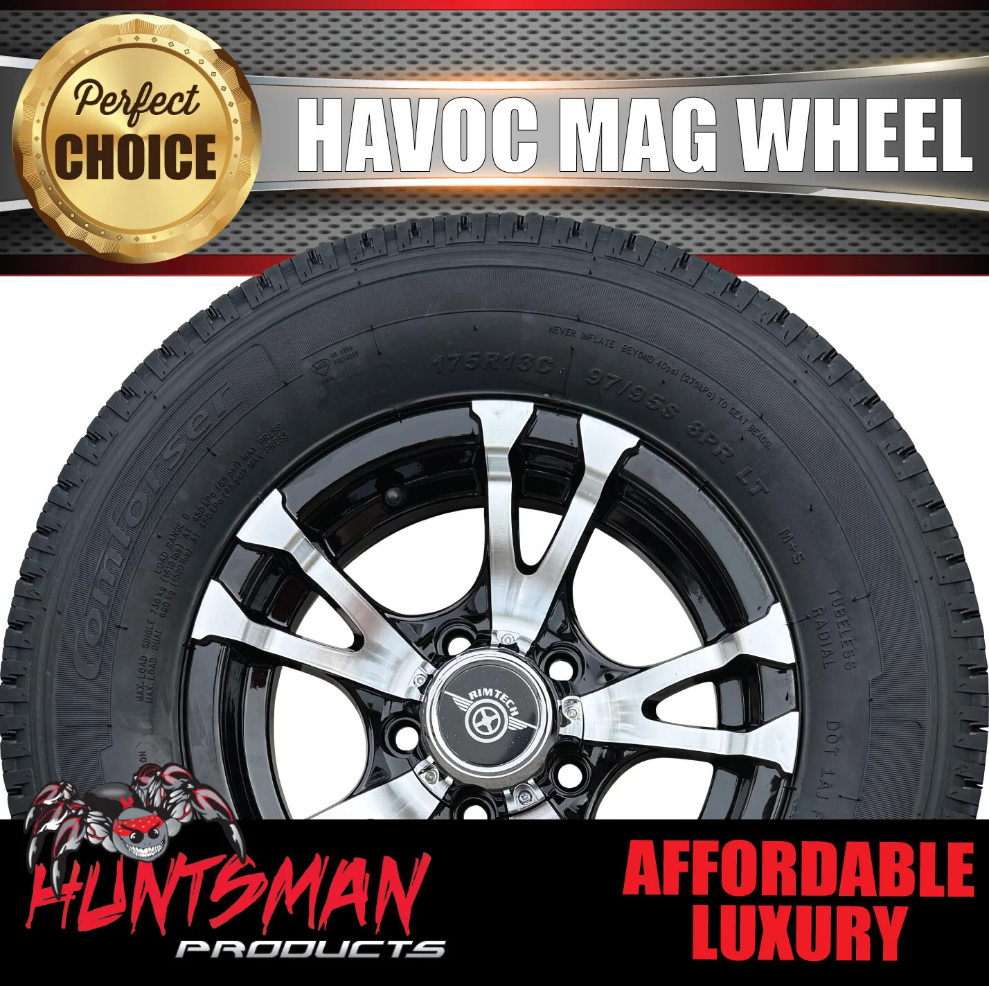 14" Havoc Trailer Caravan Alloy & 185R14C Tyre suits HT Holden pattern. 185 14 - Image 4