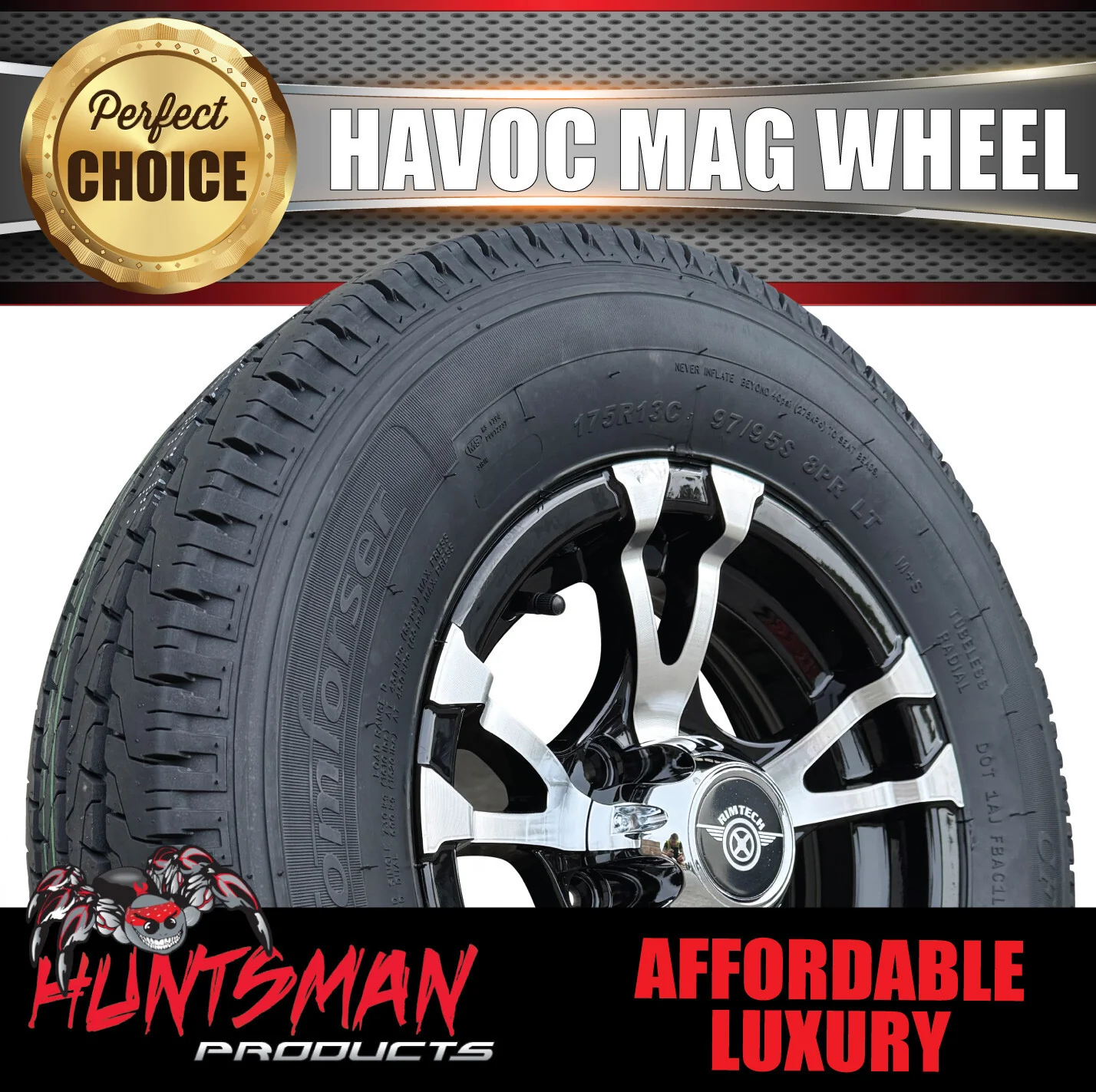 14" Havoc Trailer Caravan Alloy & 195R14C Tyre suits HT Holden pattern. 195 14 - Image 4