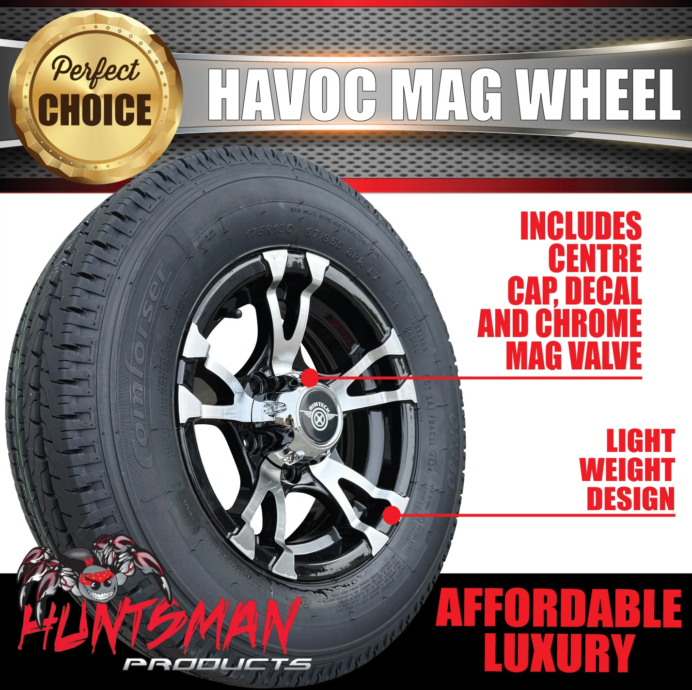 14" Havoc Trailer Caravan Alloy Rim & 195R14C Tyre suits Ford pattern. 195 14 - Image 3