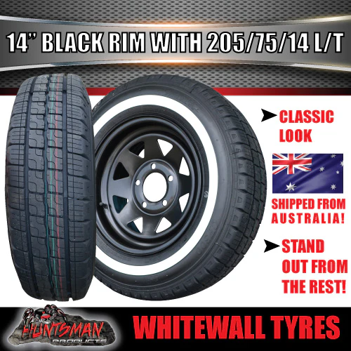 14" HQ Black Trailer Caravan Steel Rim & 205/75R14C Whitewall Tyre. 205 75 14 - Image 3