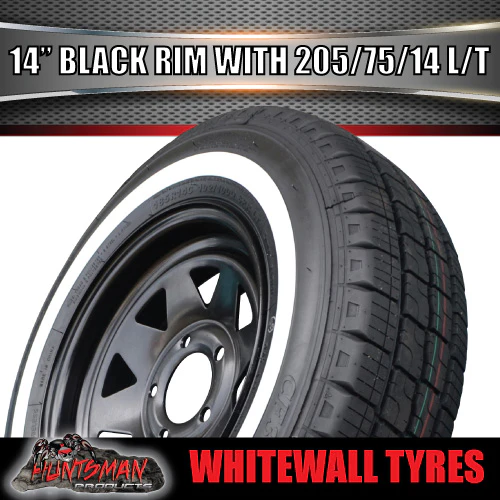 14" HQ Black Trailer Caravan Steel Rim & 205/75R14C Whitewall Tyre. 205 75 14 - Image 4