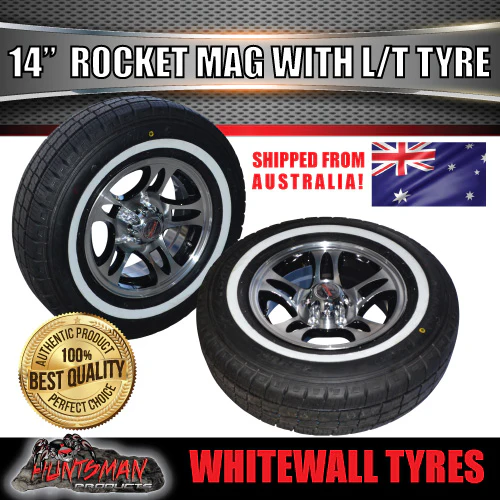 14" Trailer Caravan HQ Rocket Mag Wheel & 205/75R14C Whitewall Tyre. 205 75 14 - Image 3