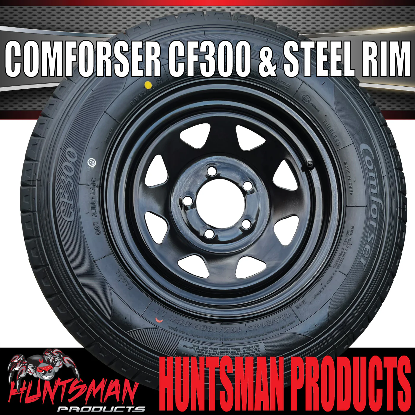 14x6 & 195R14C Sunraysia Black HT Trailer Caravan Wheel Rim & Comforser CF300 Tyre 195 14 - Image 3