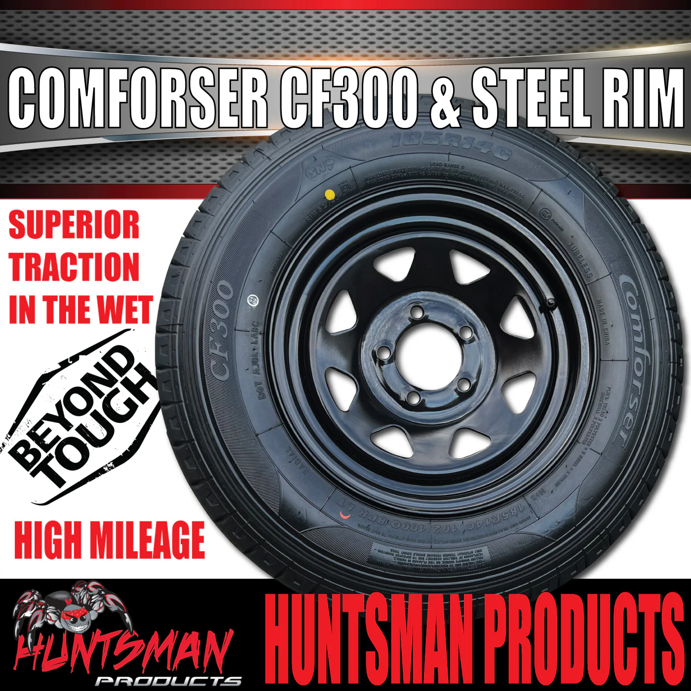 14x6 & 195R14C Sunraysia Black HT Trailer Caravan Wheel Rim & Comforser CF300 Tyre 195 14 - Image 4