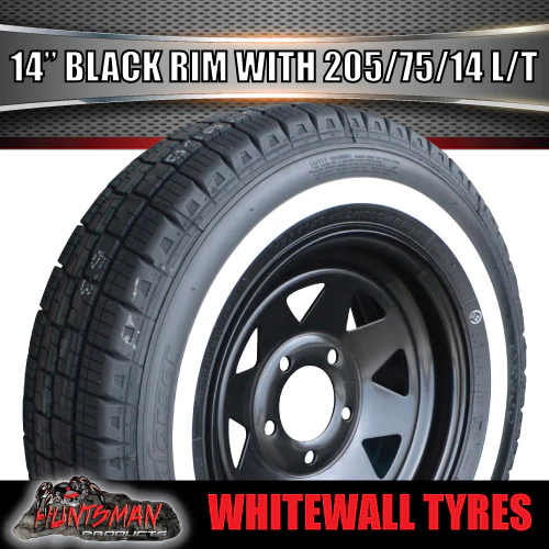 14" HT Black Trailer Caravan Steel Rim & 205/75R14C Whitewall Tyre. 205 75 14 - Image 2