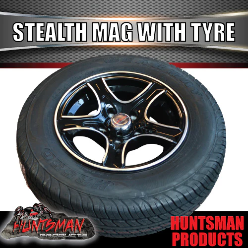 14" Trailer Caravan HT pattern Stealth Alloy & 195R14C Tyre. 195 14 - Image 4