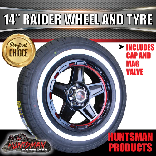 14" Trailer Caravan Raider Alloy Rim & 195R14C Whitewall Tyre suit Ford. 195 14 - Image 3