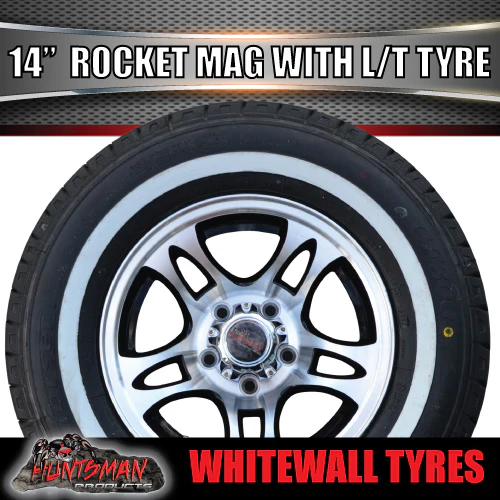 14" Trailer Caravan Rocket Alloy Rim & 195R14C Whitewall Tyre suit HQ Holden. 195 14 - Image 3