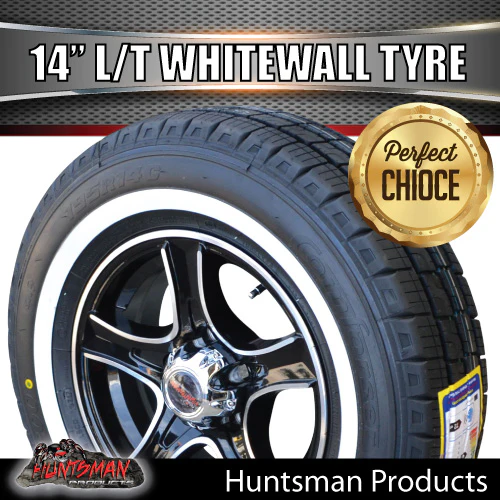 14" Trailer Caravan Stealth Alloy & 185R14C Whitewall Tyre suits Ford pattern. 185 14 - Image 5