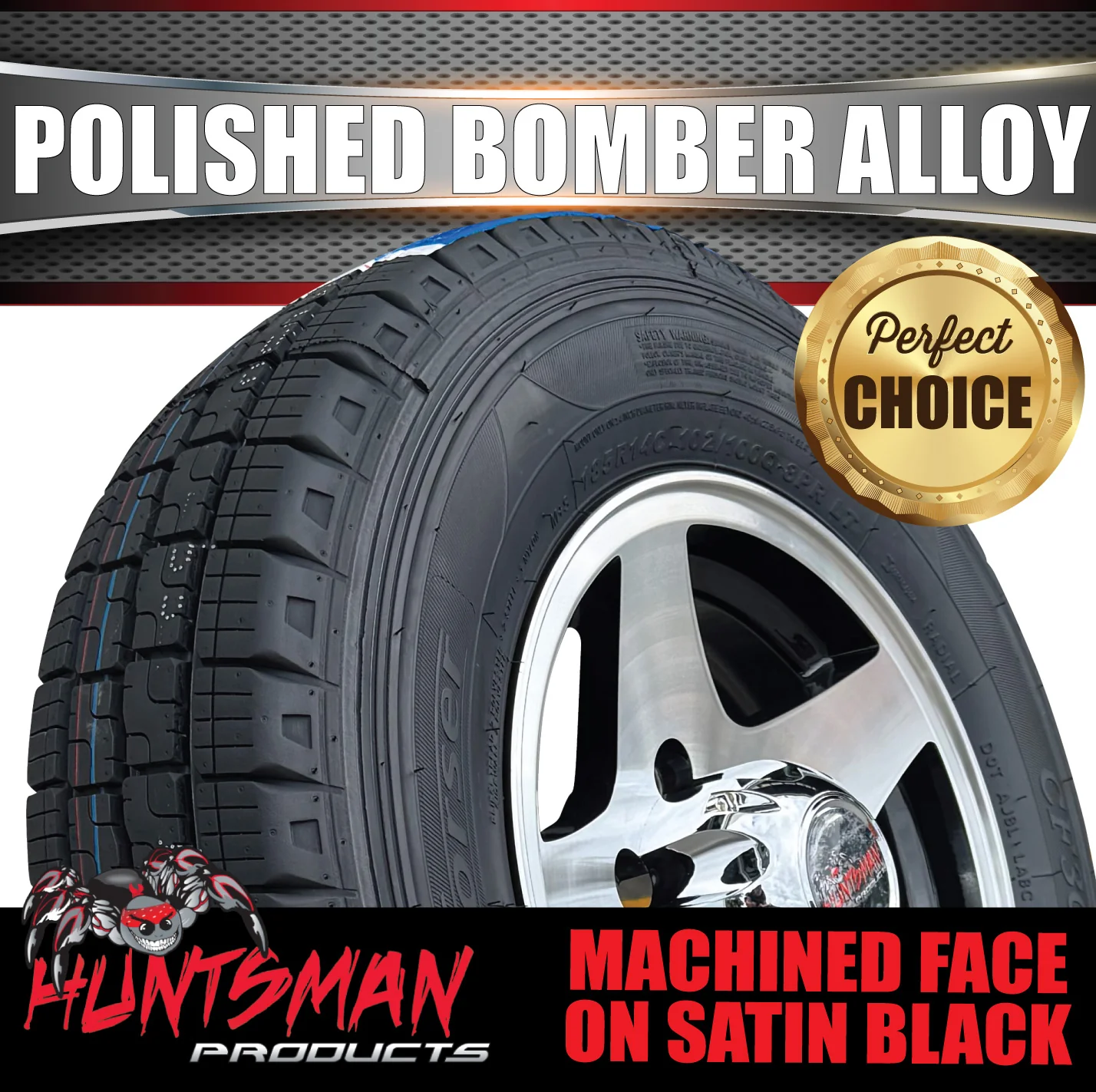 14" Trailer Caravan 6 Stud Polished Bomber Alloy Wheel & 185R14C Commercial Tyre. 185 14 - Image 2