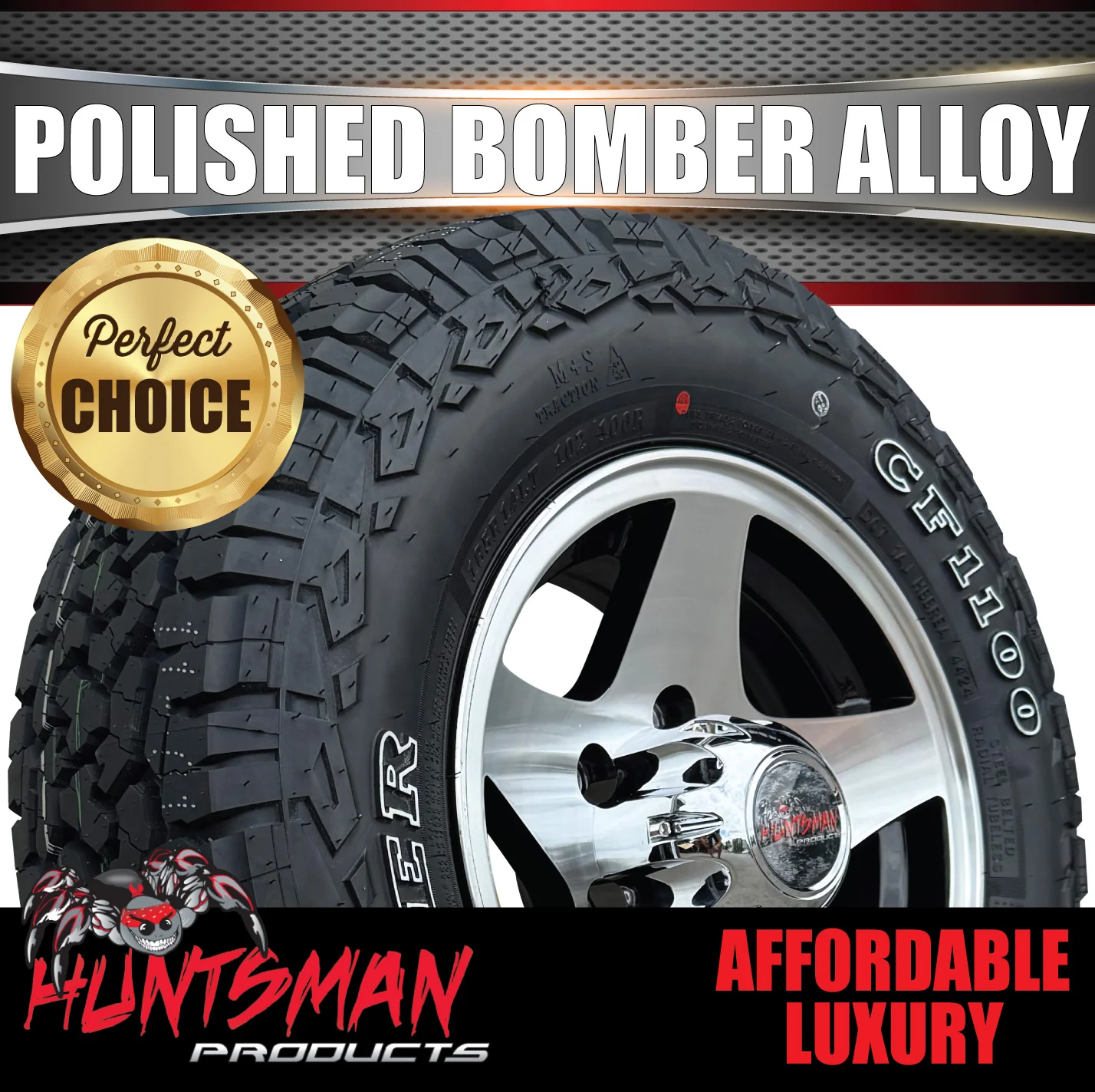 14" Trailer Caravan 6 Stud Polished Bomber Alloy Wheel & 185R14 LT RA1100 A/T Commercial Tyre. 185 14 - Image 2