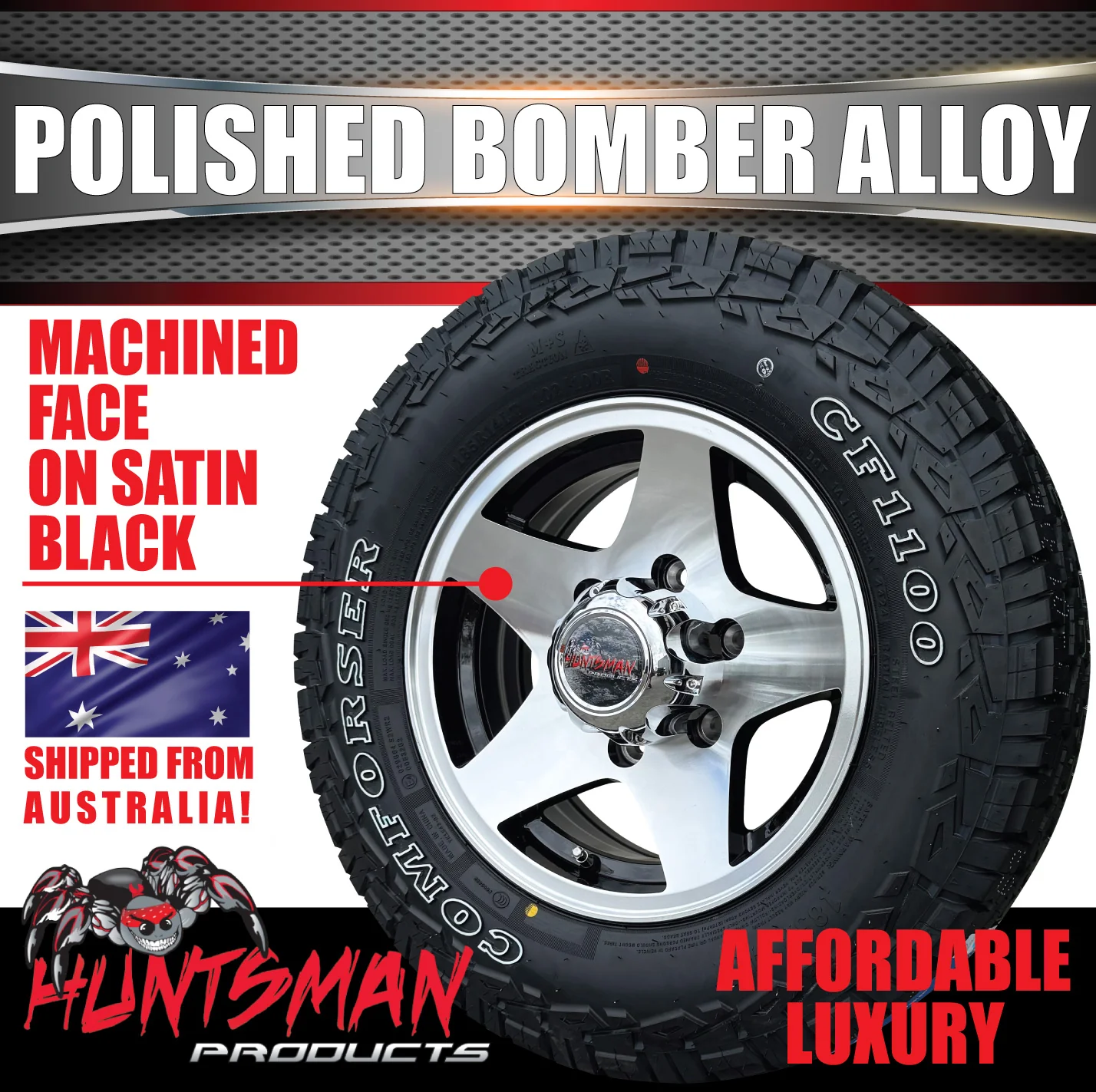 14" Trailer Caravan 6 Stud Polished Bomber Alloy Wheel & 185R14 LT RA1100 A/T Commercial Tyre. 185 14 - Image 3
