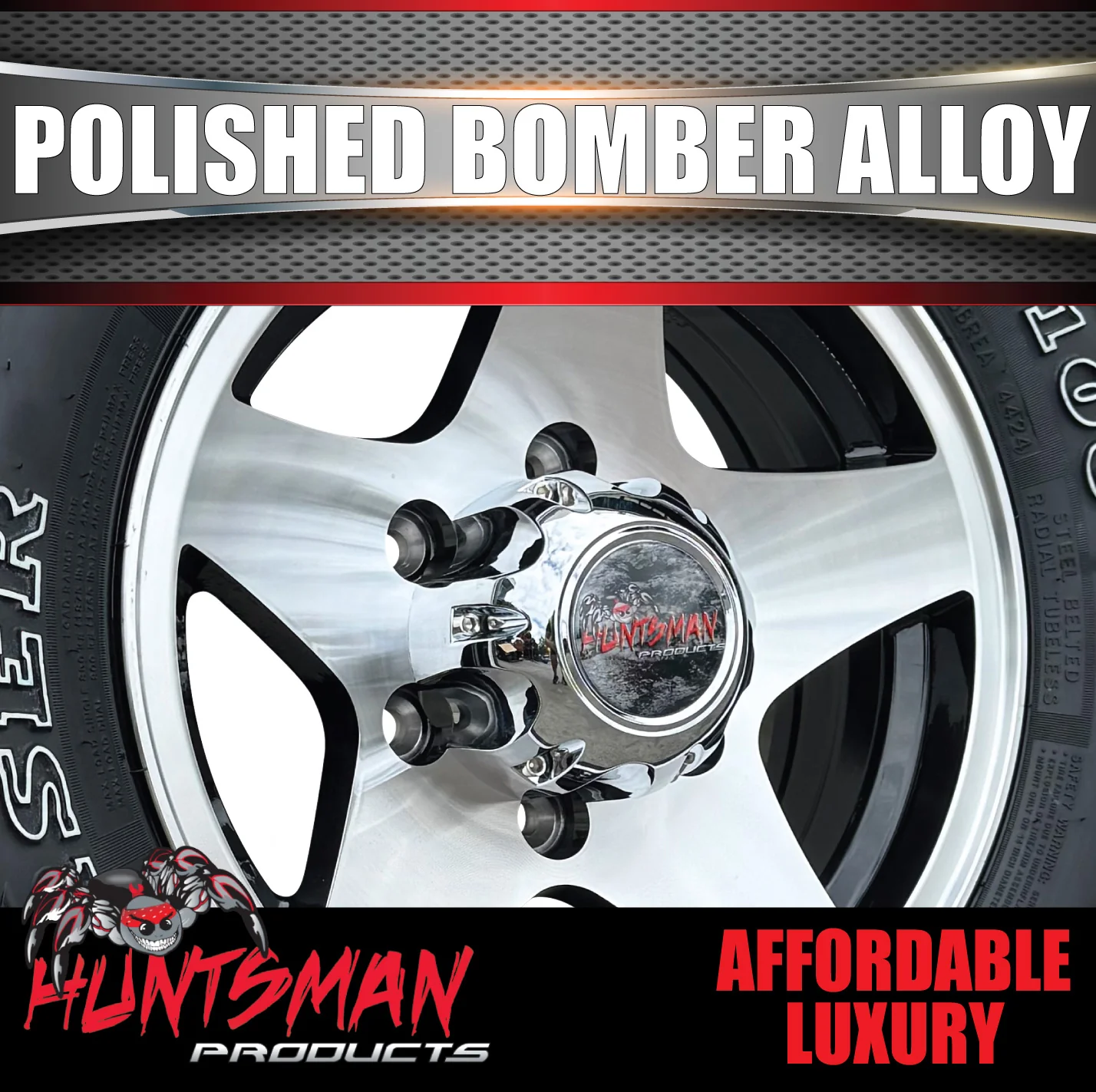 14" Trailer Caravan 6 Stud Polished Bomber Alloy Wheel & 185R14 LT RA1100 A/T Commercial Tyre. 185 14 - Image 4