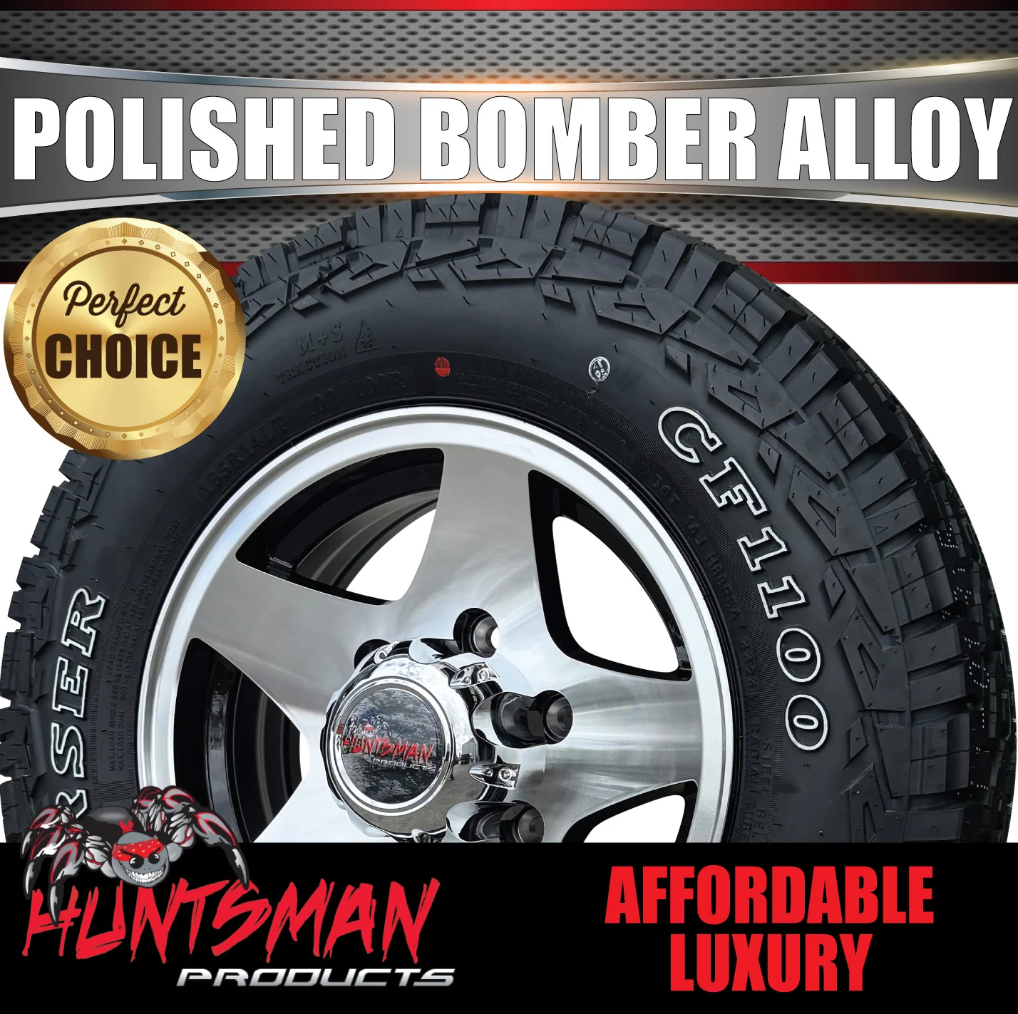 14" Trailer Caravan 6 Stud Polished Bomber Alloy Wheel & 185R14 LT RA1100 A/T Commercial Tyre. 185 14 - Image 5