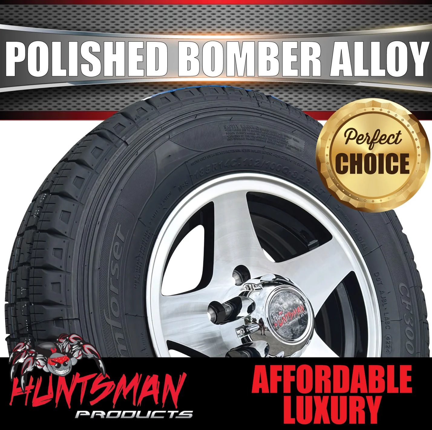 14" Trailer Caravan 6 Stud Polished Bomber Alloy Wheel & 195R14C Commercial Tyre. 195 14 - Image 5