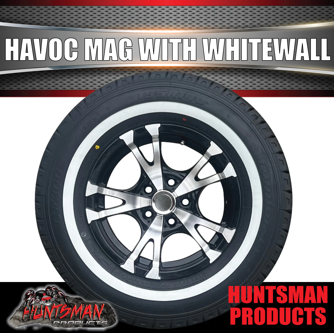 14" Trailer Caravan Suit Ford Havoc Alloy Mag Wheel Rim & 195R14C Whitewall Tyre - Image 2