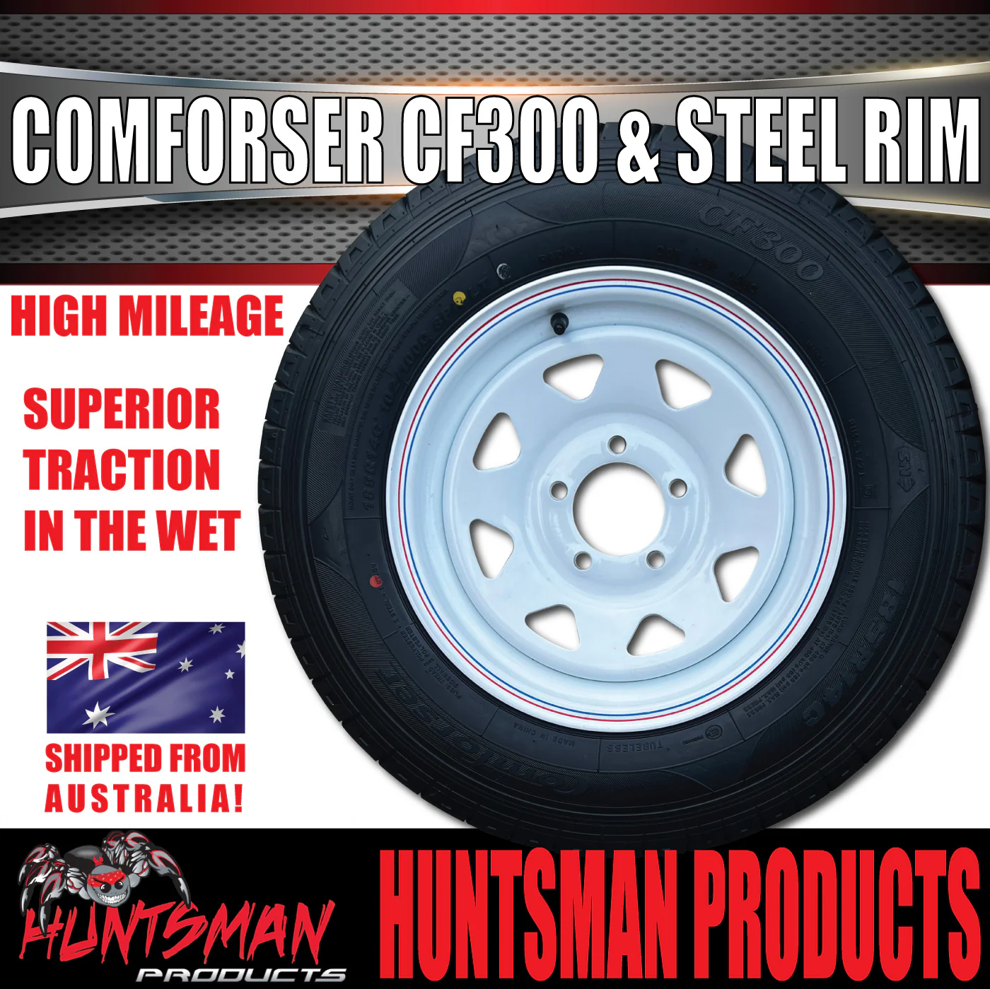 14x6 & 185R14C Ford Pattern White Trailer Caravan Sunraysia Wheel Rim & Comforser CF300 Tyre - Image 4
