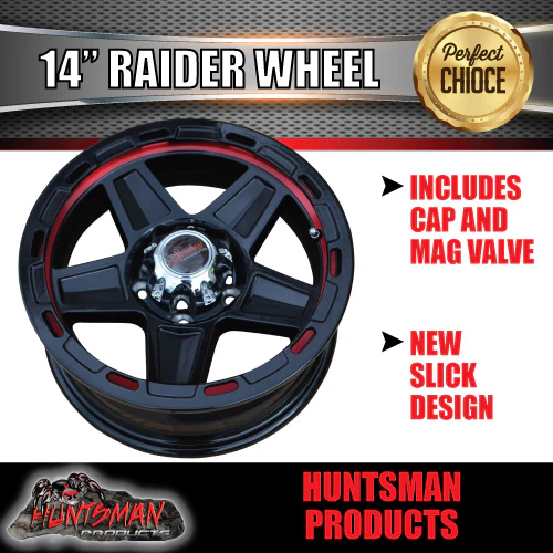 14x5.5" Ford Stud Raider Red Ring Alloy Mag Wheel Rim for Caravan Boat Jetski Trailer - Image 3
