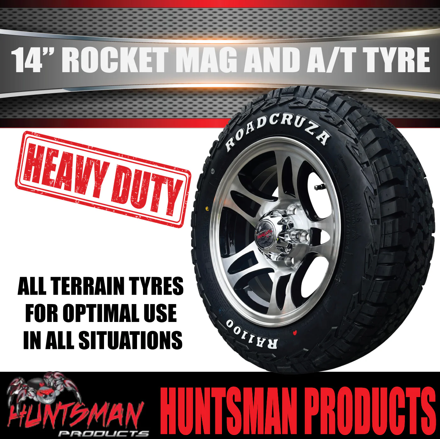 14x6 & 175/70R14 LT RA1100 Ford Stud Rocket Trailer Caravan Mag Wheel Rim & All Terrain Tyre - Image 2