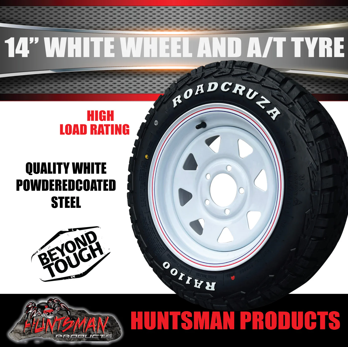 14x6 & 175/70R14 LT RA1100 Ford Stud White Trailer Caravan Wheel Rim & All Terrain Tyre 10ply - Image 3