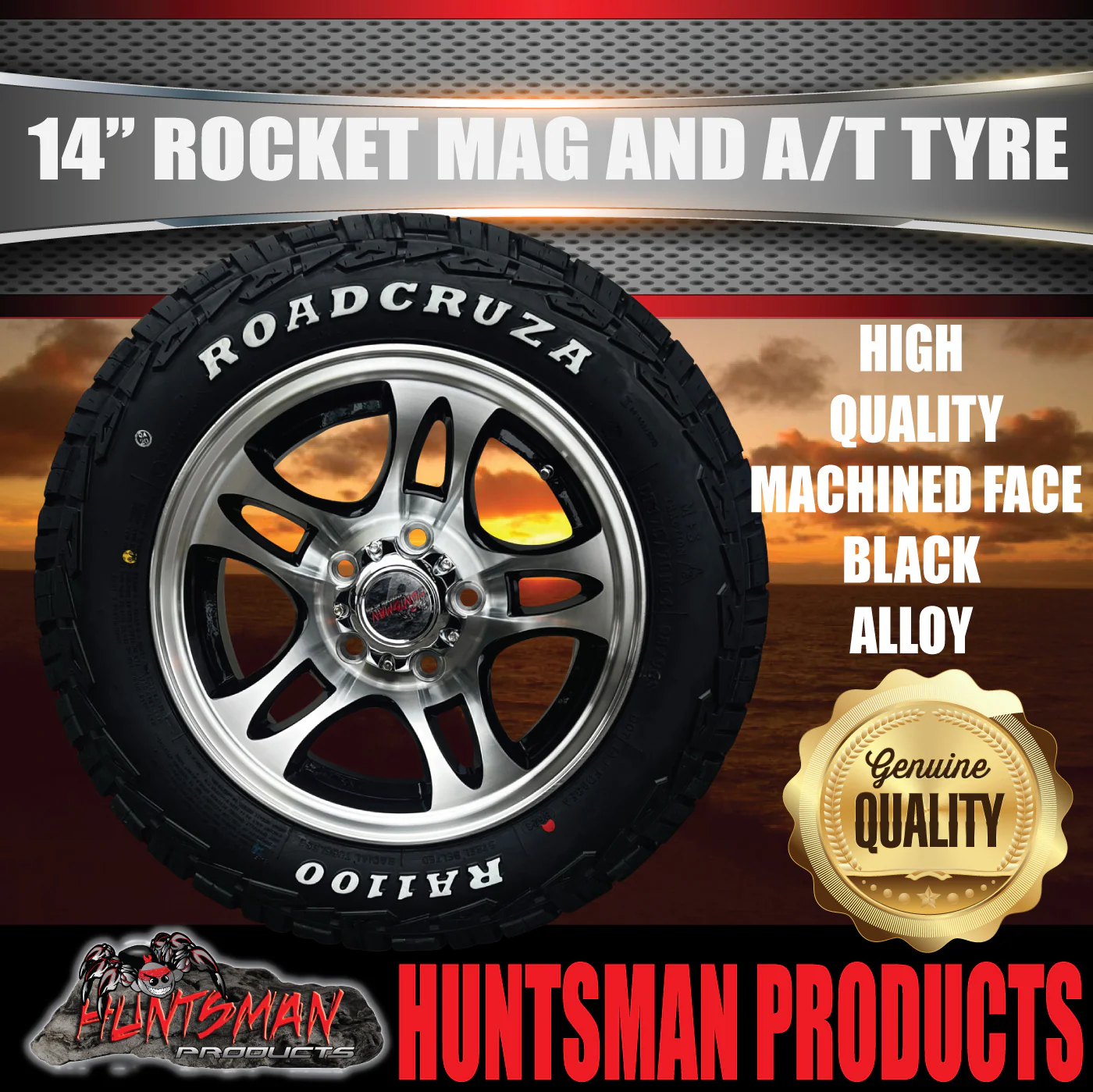 14x6 & 175/70R14 LT RA1100 HQ Holden Rocket Trailer Caravan Mag Wheel Rim & All Terrain Tyre - Image 5