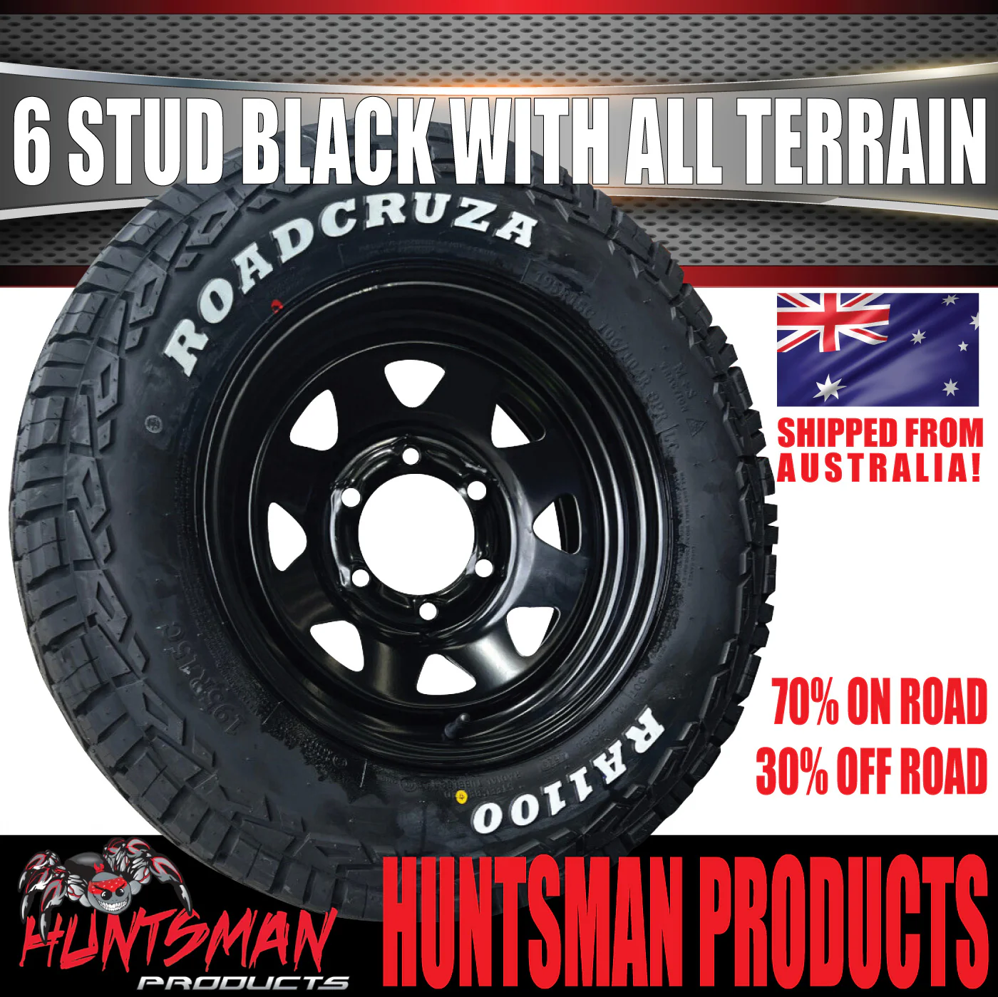 14x6 & 185R14 LT CF1100 6 Stud 6/139.7 PCD Trailer Caravan Black Rim & All Terrain Tyre - Image 2