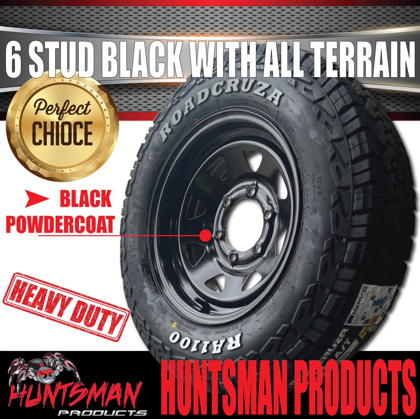 14x6 & 185R14 LT CF1100 6 Stud 6/139.7 PCD Trailer Caravan Black Rim & All Terrain Tyre - Image 3