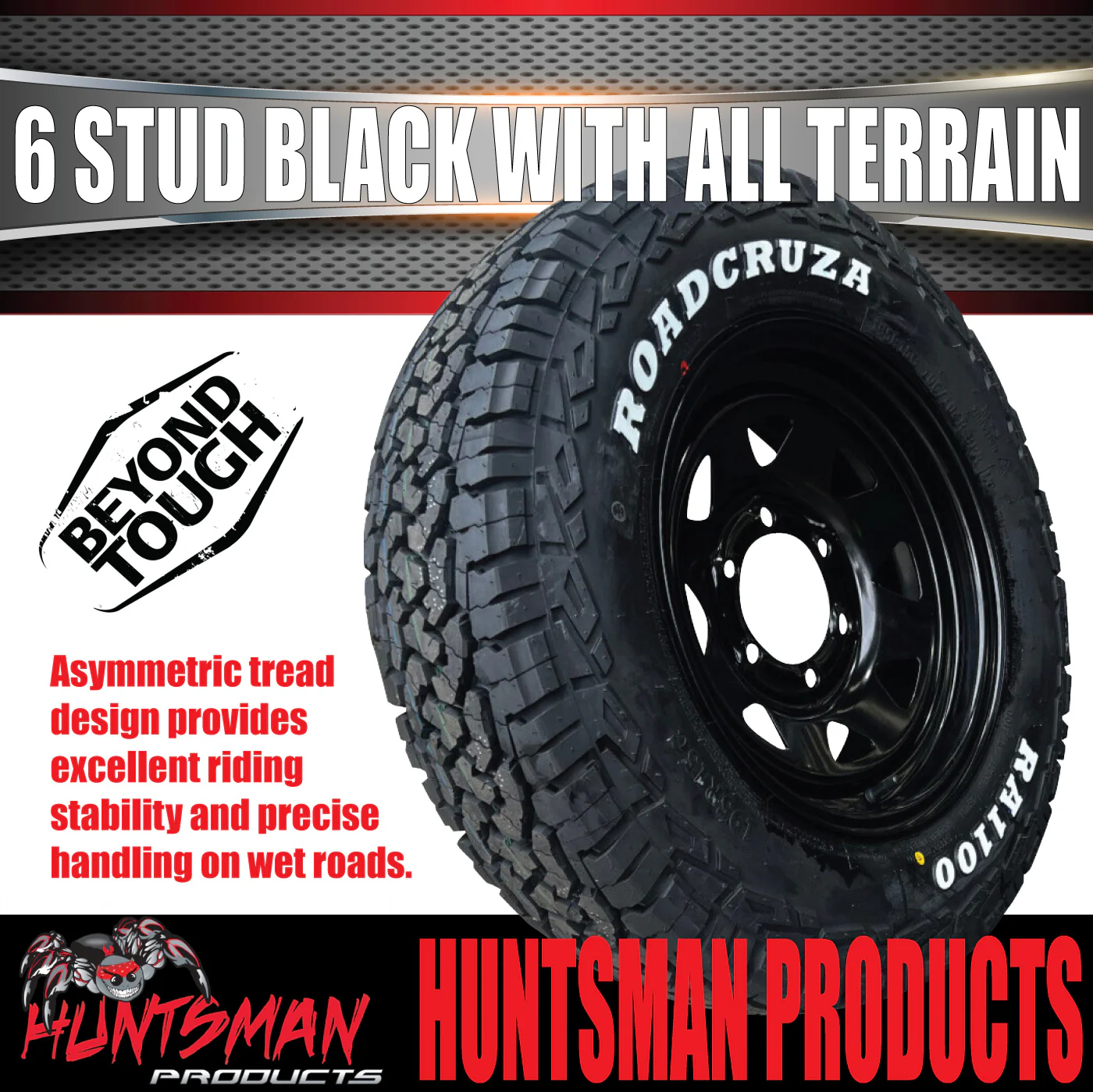 14x6 & 185R14 LT CF1100 6 Stud 6/139.7 PCD Trailer Caravan Black Rim & All Terrain Tyre - Image 4