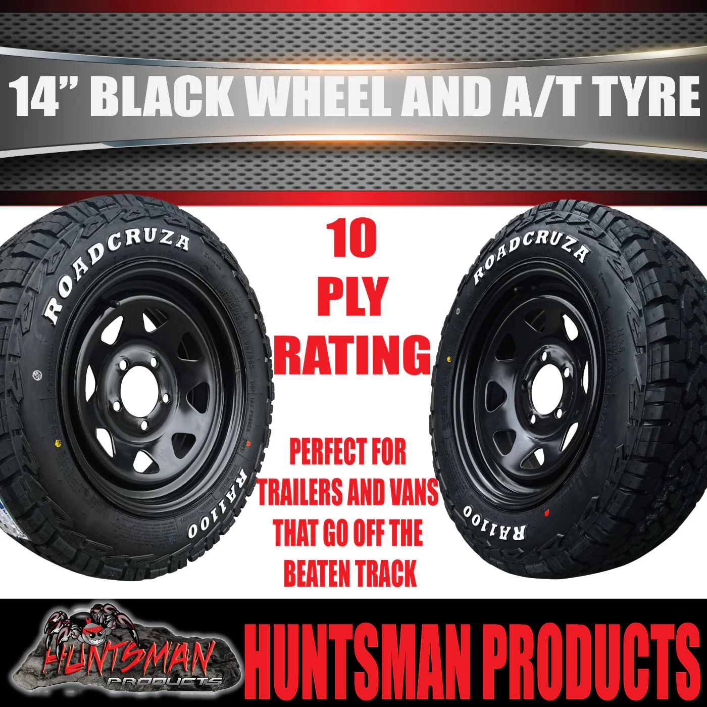 14x6 & 185R14 LT CF1100 Ford Stud Black Trailer Caravan Wheel Rim & All Terrain Tyre - Image 3