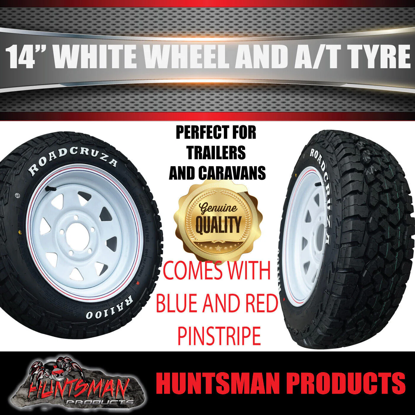 14x6 & 185R14 LT CF1100 Ford Stud White Trailer Caravan Wheel Rim & All Terrain Tyre - Image 2