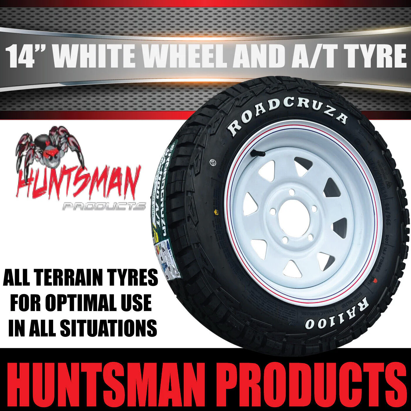14x6 & 185R14 LT CF1100 Ford Stud White Trailer Caravan Wheel Rim & All Terrain Tyre - Image 4
