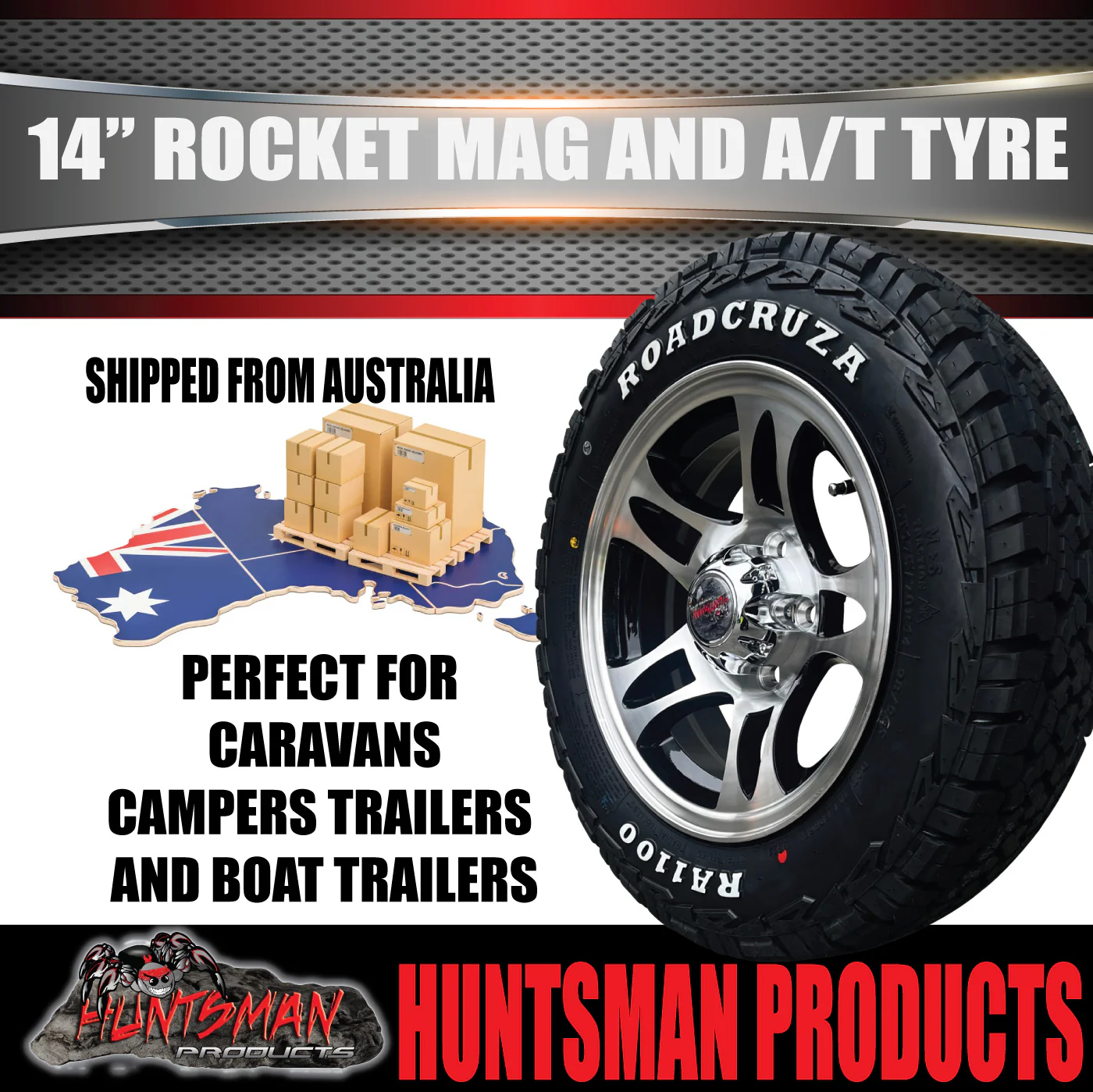 14" & 185R14 LT CF1100 HQ Holden Rocket Trailer Caravan Mag Wheel Rim & All Terrain Tyre - Image 3