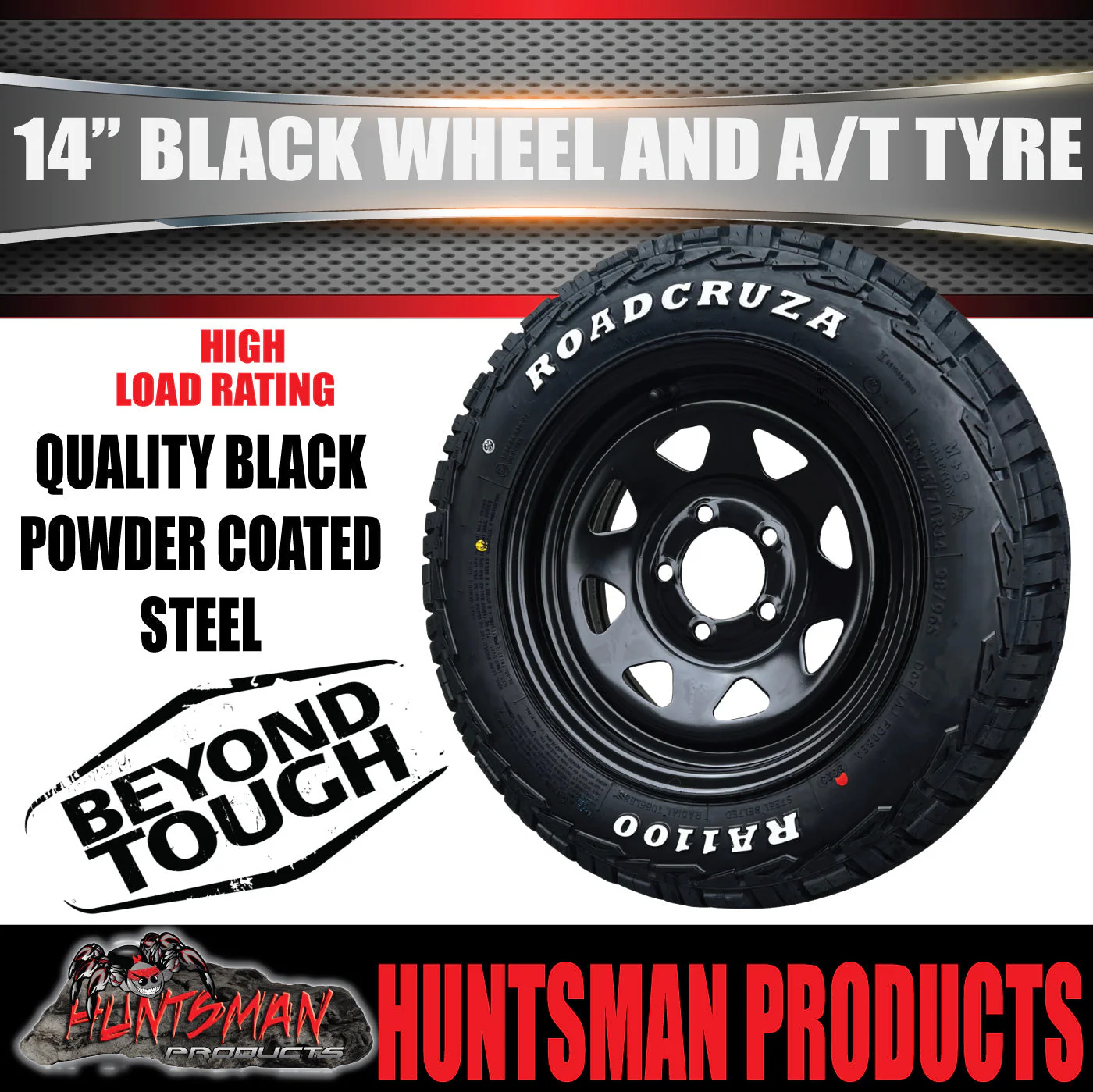 14x6 & 185R14 LT CF1100 HT Holden Black Trailer Caravan Wheel Rim & All Terrain Tyre - Image 2