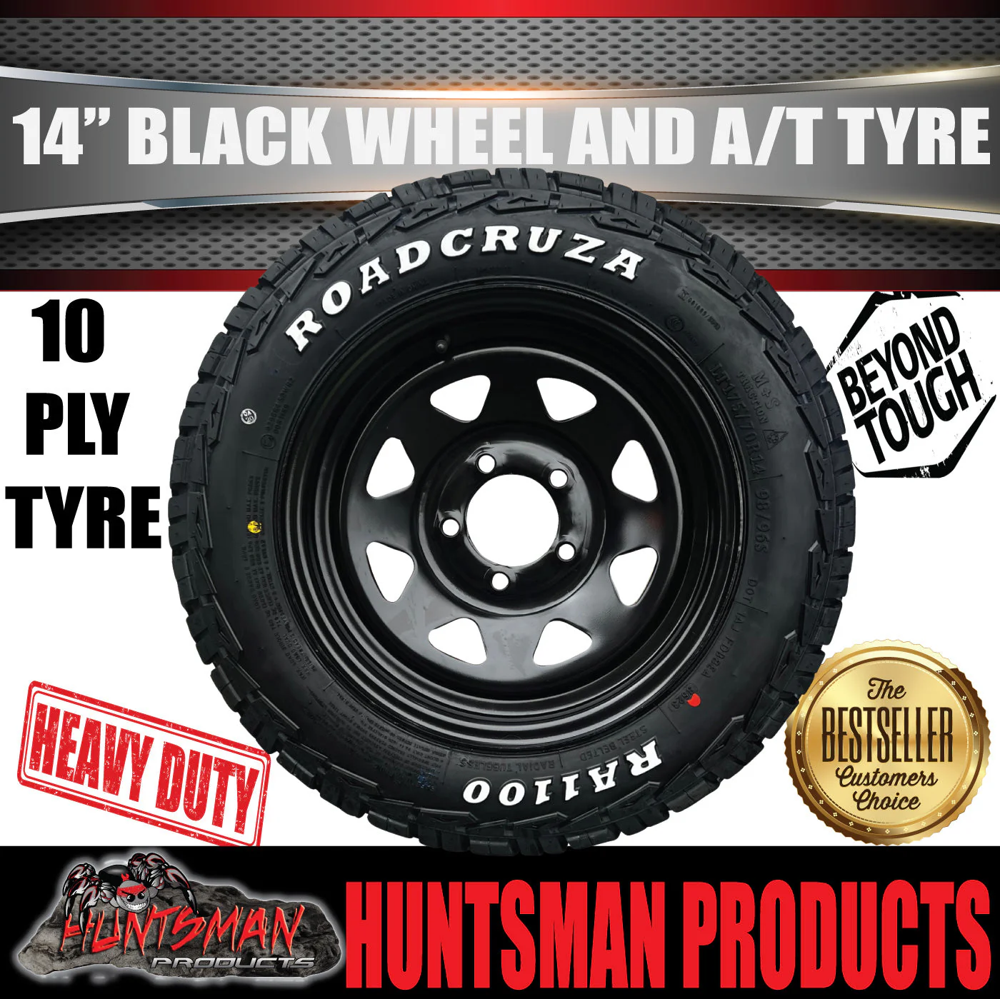 14x6 & 185R14 LT CF1100 HT Holden Black Trailer Caravan Wheel Rim & All Terrain Tyre - Image 4