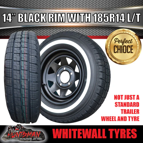14X6 Trailer Caravan Black Steel Rim & 185R14C Whitewall Tyre suits HQ Holden. 185 14 - Image 4