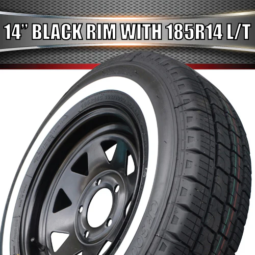 14X6 Trailer Caravan Black Steel Rim & 185R14C Whitewall Tyre suits HQ Holden. 185 14 - Image 6